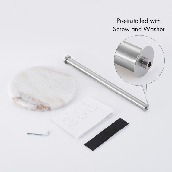 Paper Towel Holder Kitchen Standing Paper Towel Roll Holders with Natural Marble Base for Standard or Jumbo-Sized Rolls Brushed Finish, KPH100-2